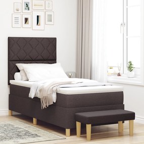 Cama Box com Colchão &amp; Banco Marrom Escuro 90x200 cm Tecido