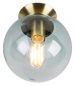 Candeeiro de teto Art Déco em latão com vidro azul - Pallon Art Deco