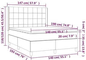 Cama box spring c/ colchão/LED 140x190 cm veludo rosa