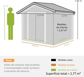Abrigo de Jardim 213x130x185cm Abrigo de Jardim Metálico de Exterior com 2 Portas Deslizantes e 4 Janelas Branco e Cinza
