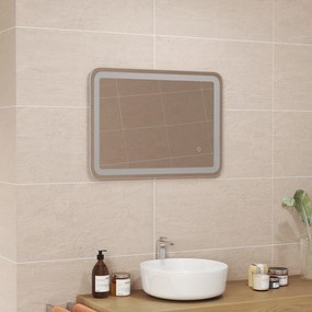 Espelho Casa de Banho com Luzes LED 70x50 cm Função Antiembaciamento 3 Temperaturas de Cor Ajustável e Função de Memória Prata