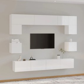 vidaXL 8 pcs conjunto móveis de TV madeira processada branco brilhante