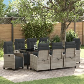 Conjunto de Jantar de Jardim 9 Peças Cinza Claro Rattan Poliéster