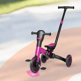 Bicicleta Balanço e Triciclo 4 em 1 com alça ajustável para os pais e pedais destacáveis ​​rosa