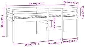 Cama alta 90x200 cm madeira de pinho maciça castanho cera