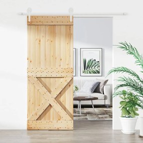 vidaXL Porta de correr com ferragens 85x210 cm madeira de pinho maciça