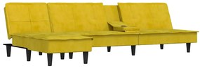 Sofá-cama em forma de L 255x140x70 cm veludo amarelo