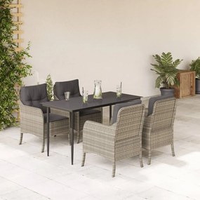 vidaXL 5 pcs conjunto de jantar p/ jardim c/ almofadões cinzento claro