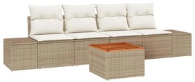 Conjunto de sofá de jardim de 5 peças com almofadas bege em rattan sin
