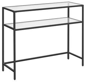Mesa de Console VASAGLE, Mesa de Vidro Temperado, Sofá Moderno ou Mesa de Entrada, Estrutura de Aço, 2 Prateleiras, Pés Ajustáveis, para Sala de Estar, Corredor, Preto LGT025B01