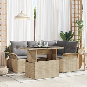 vidaXL Conjunto de Sofás de Jardim de 5 Peças com Almofadas Bege em Polyrattan