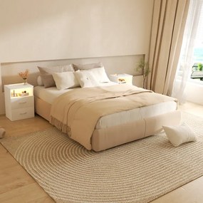 Conjunto de 2 Mesas de cabeceira com Iluminação LED integrada Jamie 55x40x28cm brancas