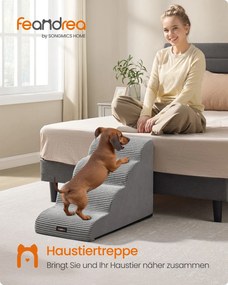 Escada para cães com degraus antiderrapantes 72 x 40 x 50 cm e revestimento lavável, Cinzento