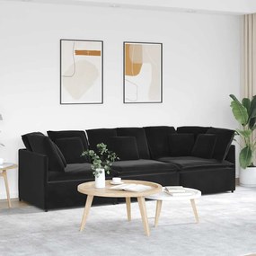 vidaXL Sofá modular com almofadas veludo preto