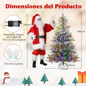 Árvore de Natal artificial pré-iluminada com dobradiças, 180 cm, com 250 luzes LED em branco quente e multicoloridas, 11 modos, 530 pontas verdes