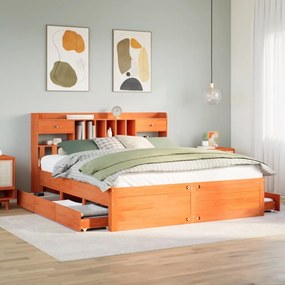 vidaXL Cama com estante sem colchão 180x200 cm pinho maciço
