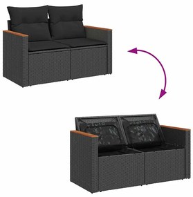 7 pcs conjunto de sofás p/ jardim c/ almofadões vime PE preto