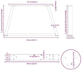 Pés para mesa de centro em formato de V, 2 peças, aço natural, 60x(30-