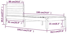 Estrutura de cama solteiro 90x190 cm pinho maciço