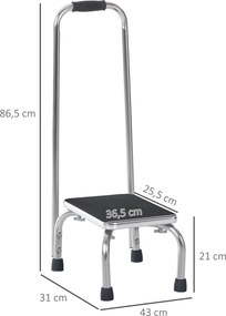 Degrau com barra de apoio para idosos 43  x 31  x 86,5 cm- degrau de segurança - Degrau de acesso à banheira Aço galvanizado cinzento metalizado, pret