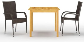 3 pcs conjunto de jantar para jardim castanho