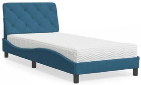 Cama com colchão 90x200 cm veludo azul