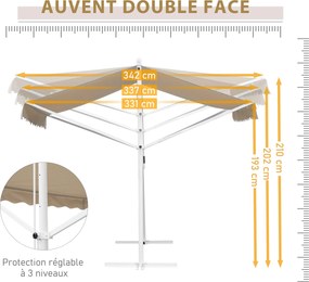 Toldo de dupla inclinação 4,50 L x 3,40 L x 2,55 A m, manual e retrátil, com inclinação ajustável, em aço com revestimento epóxi branco e poliéster im