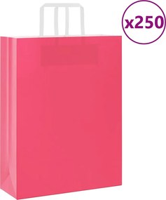 vidaXL Sacos de papel 250 unid com alças rosa 32x12x42 cm