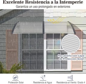 Toldo para janela ou portas 199 x 99 x 28 cm Proteção solar Chuva Neve Vento em Policarbonato e Alumínio Cinza
