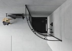 Mexen Rio cabine de duche semicircular 80 x 80 cm, faixas pretas, preto + base de duche Flat, preto - 863-080-080-70-20-4170B