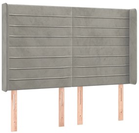 Cama box spring c/ colchão/LED 140x190 cm veludo cinzento