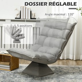 Poltrona de chão, design estofado, encosto inclinável e ajustável, giratória a 360°