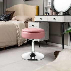 Banco Toucador Giratório com Arrumação Cadeira de Maquilhagem em Couro PU Tampa Ajustável em Altura Tampa Dobrável para Sala de Estar Quarto Rosa