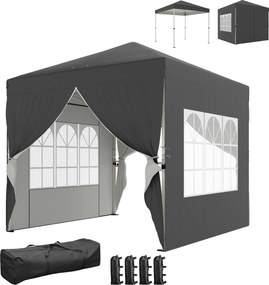 Tenda de jardim 2,5 x 2,5 m, tenda pop-up dobrável com altura ajustável, proteção UV50+, montagem fácil, cinzento escuro