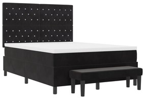 Cama Box com Colchão e Banco Preto 140x200 cm Veludo