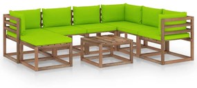 8 pcs conjunto lounge de jardim c/ almofadões verde brilhante