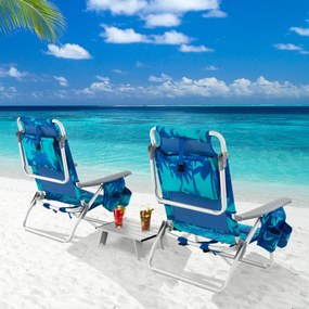 Conjunto de 2 cadeiras reclináveis de exterior com estrutura de alumínio e mesa de jardim, piscina campismo, praia dobraveis Azul