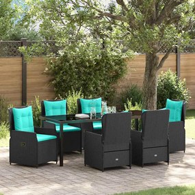 vidaXL Conjunto de Jantar para Jardim 7 pcs Preto Rattan Sintético