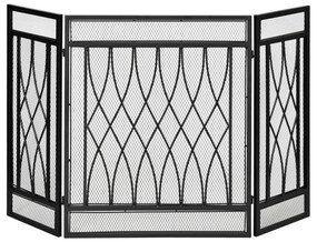 HOMCOM Frente Lareira Dobrável 3 Painéis Dobradiças Estrutura Metal Decorativa Segurança Estilo 126x3x80cm Preto | Aosom Portugal