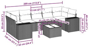 8 pcs conj. sofás jardim c/ almofadões vime PE cinzento-claro