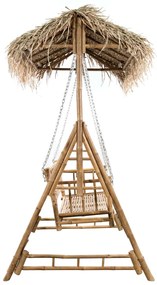 Banco baloiço 2 lug. bambu c/ folhas palmeira e almofadão 202cm