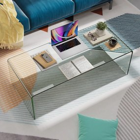 Mesa de centro em forma de U em vidro temperado com arestas suaves e arredondadas 108 x 50 x 35 cm Transparente