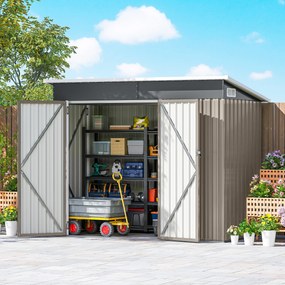 Abrigo de jardim em metal  234 x 132 x 185 cm, com três portas com fechadura, telhado inclinado e aberturas de ventilação, cinzenta
