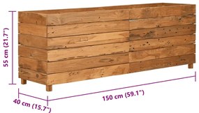 Vaso/floreira 150x40x55 cm madeira de teca reciclada e aço