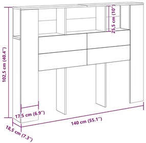Cabeceira Preto Carvalho vidaXL - 140x19x104,5 cm - Feito de Madeira I