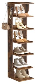 Sapateira estreita para sapatos com 7 prateleiras 30 x 26,4 x 110,4 cm Castanho vintage