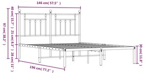 Estrutura de cama com cabeceira 140x190 cm metal preto