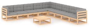 vidaXL 10 pcs conjunto lounge de jardim c/ almofadões pinho maciço