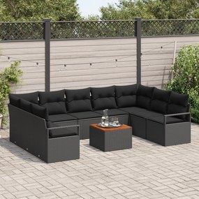Conjunto de Sofá de Jardim vidaXL com Almofadas Preto Vime Acácia, Sof