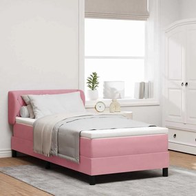 vidaXL Cama Box com colchĂŁo com cabeceira Rosa 90 x 190 cm Veludo